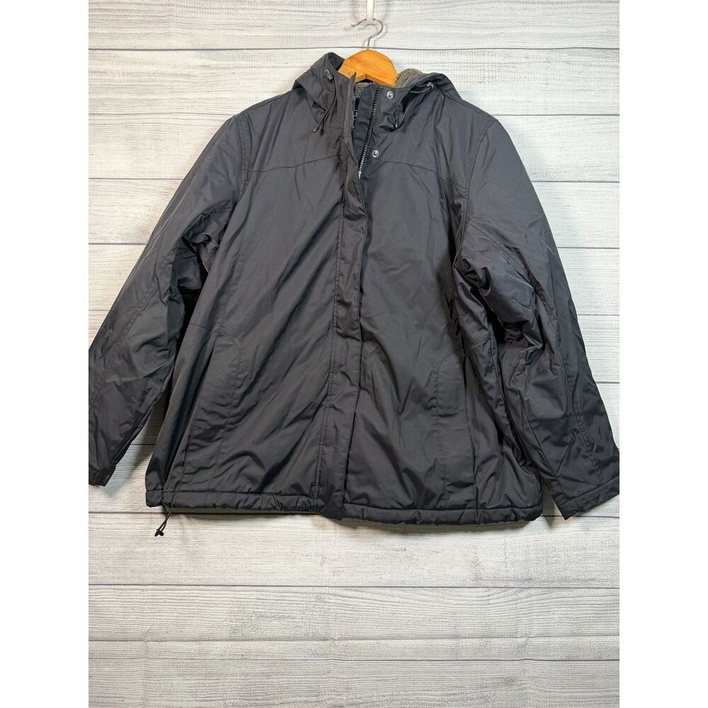 L.L.Bean Women’s 1X Plus Black Winter Warmer Fleece Lined Hooded Jacket Bin A
